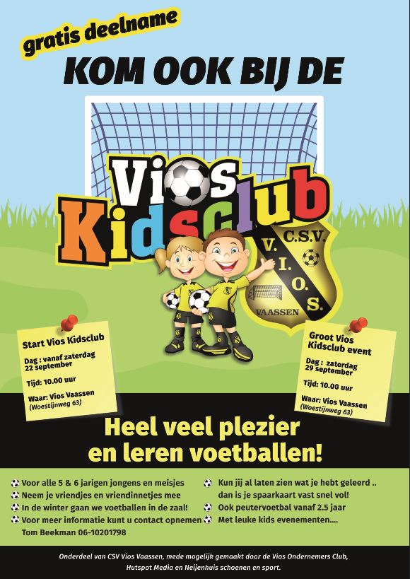 Kom vanaf zaterdag 29 september ook bij de Vios Kidsclub