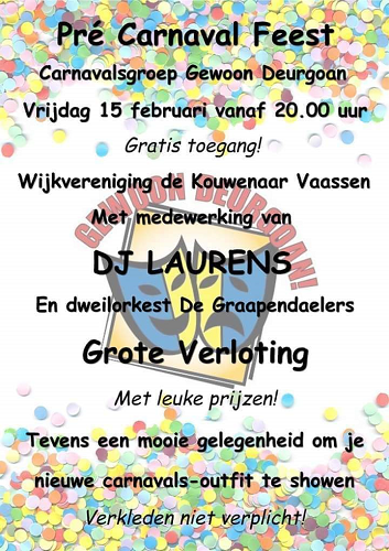 Carnavalsgroep uit Vaassen organiseert tweede editie Pré-Carnaval Feest!