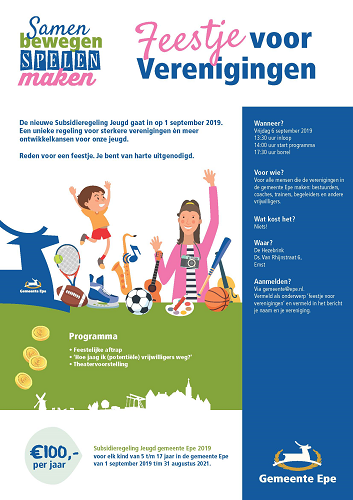 Feestje voor verenigingen: vrijdag 6 september, 13.30 uur