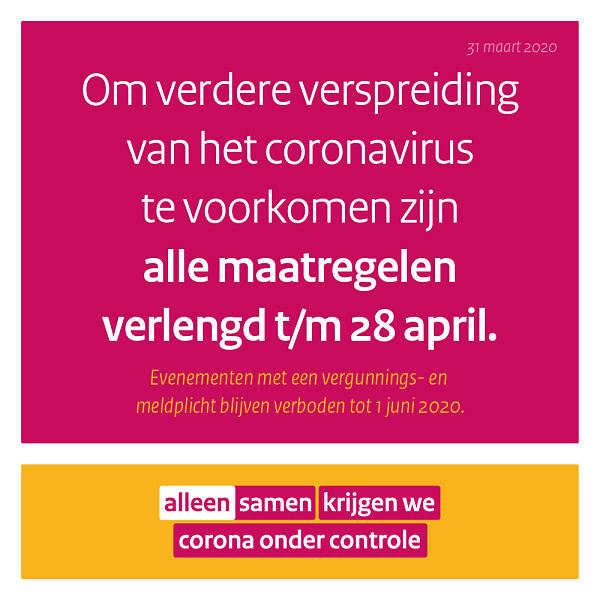 Coronamaatregelen verlengd tot en met dinsdag 28 april