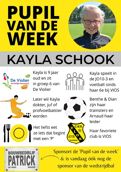 Pupil van de week bij CSV Vios is Kayla Schook