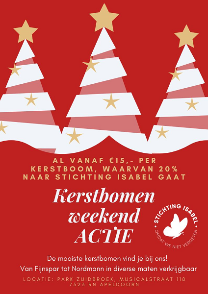 Daphne en Robin steunen met de verkoop van Kerstbomen Stichting Isabel