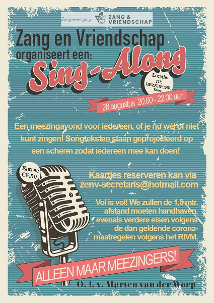 Sing-Along 28 augustus in De Hezebrink in Emst    