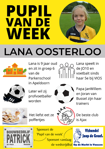 Lana Oosterloo pupil van de week bij VIOS Vaassen