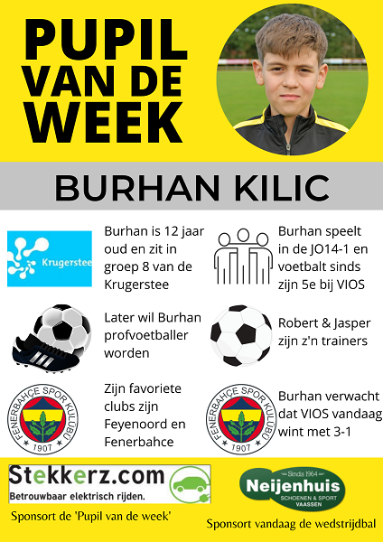 Pupil van de week bij VIOS Vaassen is Burhan Kilic
