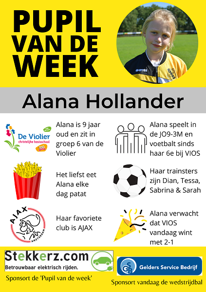 Pupil van de week bij VIOS Vaassen is Alana Hollander