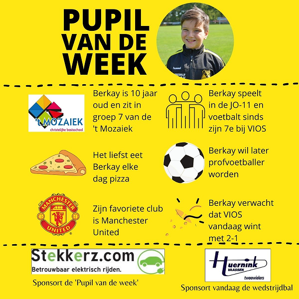 Pupil van de week bij Vios Vaassen is Berkay