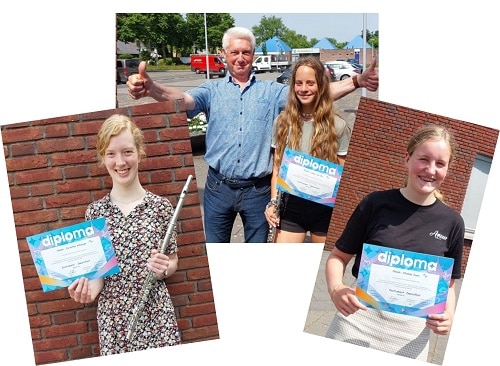 Drie fluitisten van Muziekvereniging Prins Bernhard Emst geslaagd bij muziekexamens