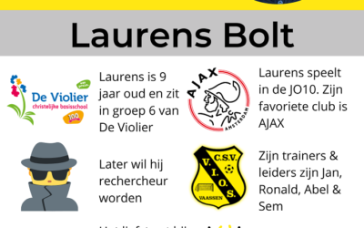 Pupil van de week bij VIOS Vaassen is Laurens Bolt