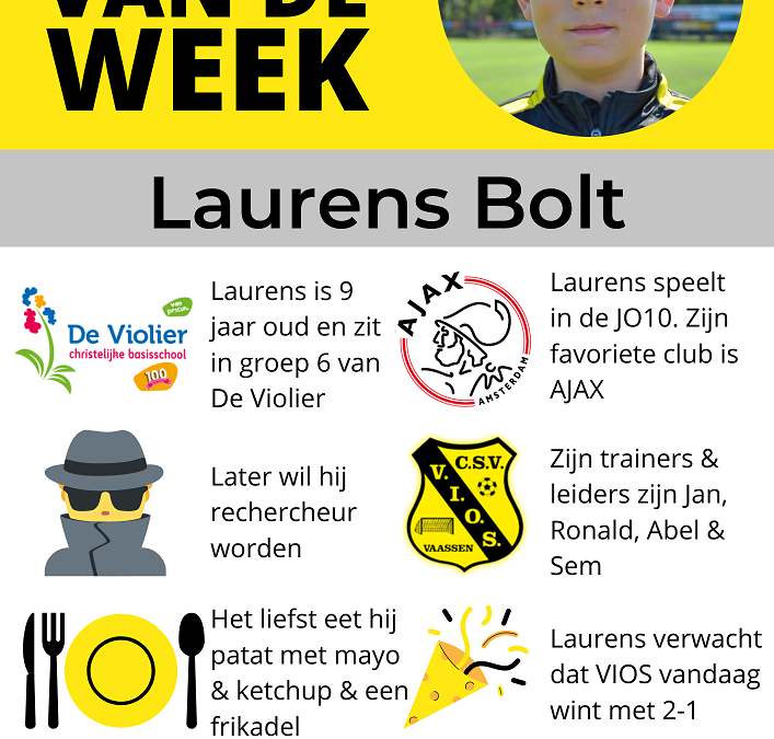 Pupil van de week bij VIOS Vaassen is Laurens Bolt
