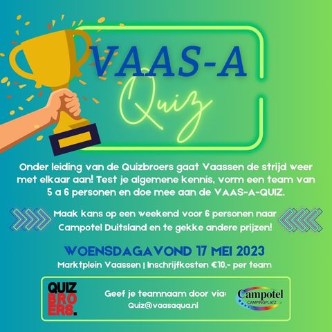 17 mei a.s. organiseert Vaasaqua wederom de Vaas-A-Quiz