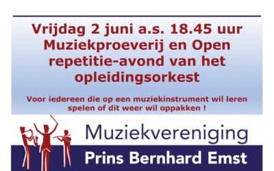 Kom vrijdagavond 2 juni instrumenten uitproberen bij Muziekvereniging Prins Bernhard