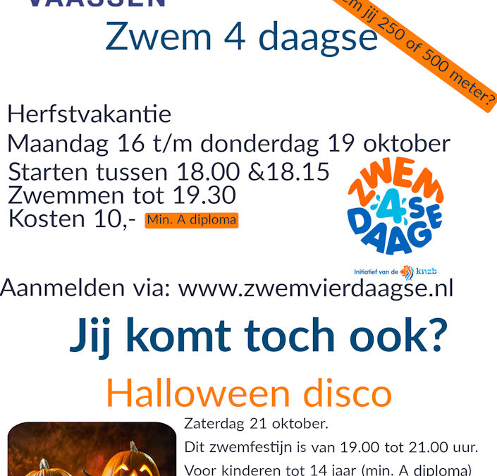 ZVV organiseert in samenwerking met Zwembad de Koekoek de zwemvierdaagse en een Halloween disco!