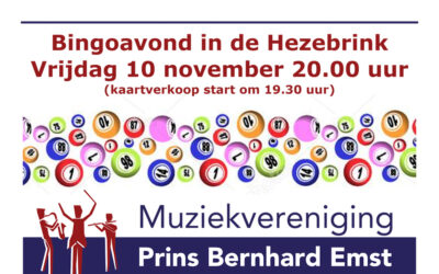 Bingoavond Prins Bernhard Emst vrijdag 10 november a.s.