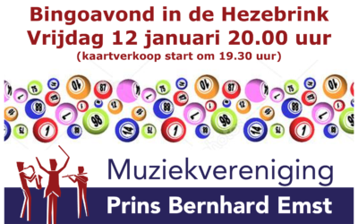 Bingoavond Prins Bernhard Emst vrijdagavond 12 januari a.s. 