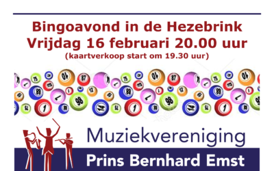 Bingoavond Prins Bernhard Emst vrijdagavond 16 februari a.s.