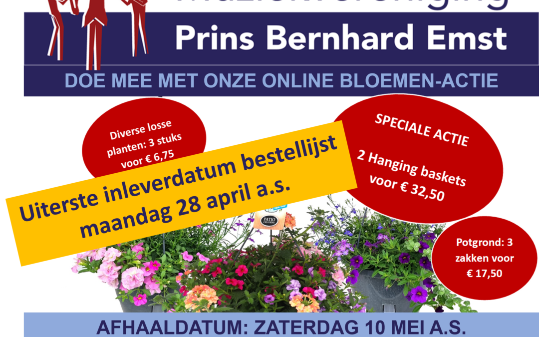 Online Bloemen-actie bij Prins Bernhard Emst: vooraf bestellen en ophalen op 10 mei a.s.