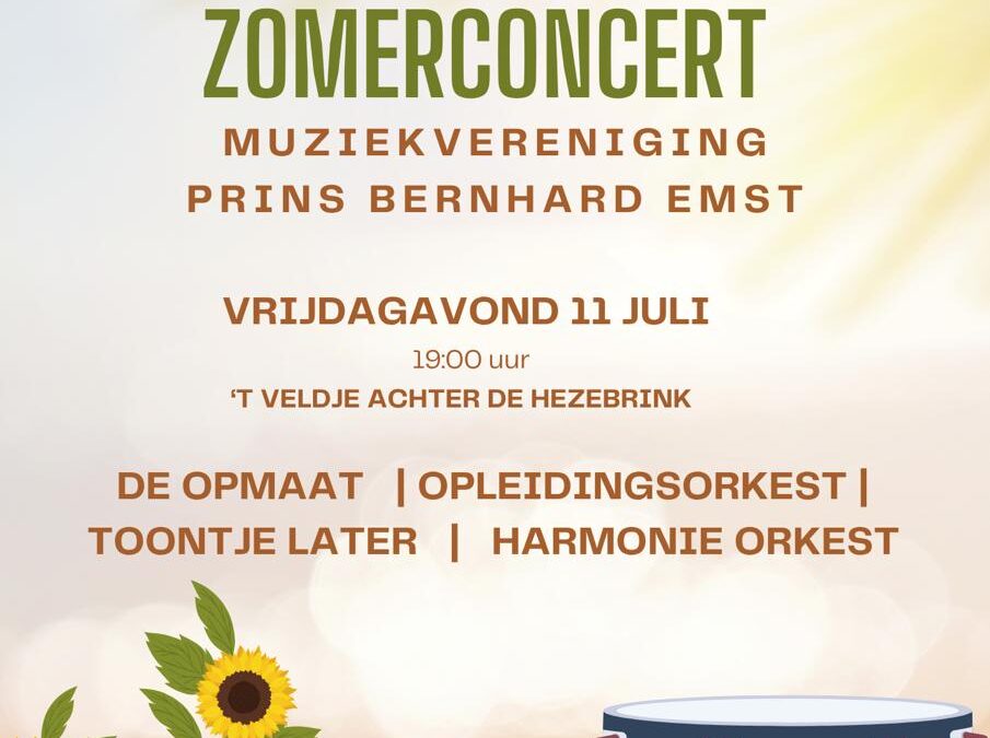 Aankomende vrijdagavond Zomerconcert Prins Bernhard Emst 