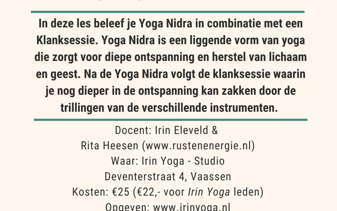 Ontspannende Yoga Nidra met Klank op 1 september in Vaassen
