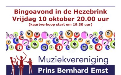 Bingoavond Prins Bernhard Emst vrijdagavond 10 oktober a.s.