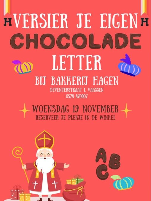 Chocoladeletter versieren bij Bakkerij Hagen