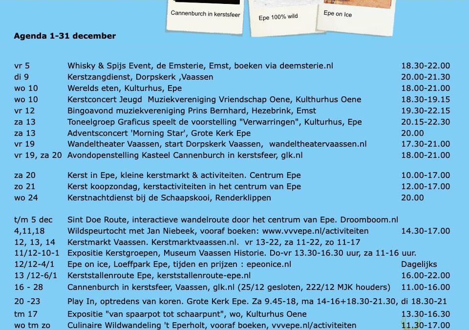 Evenementenkalender december VVV Epe