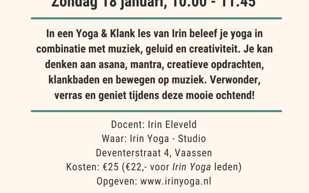 Yoga & Klank bij ‘Irin Yoga’.