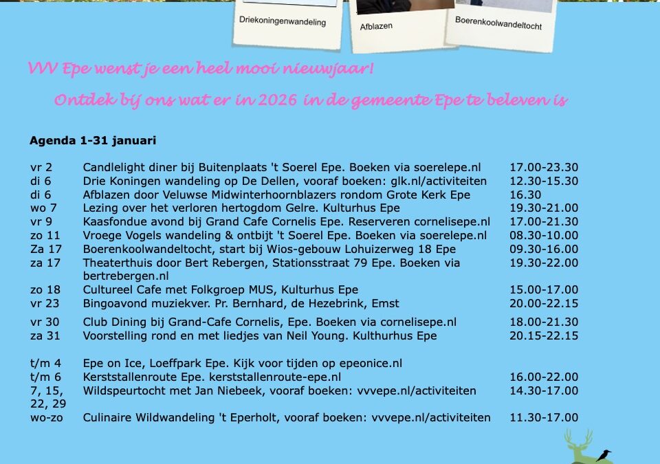 De evenementenkalender voor januari 2025