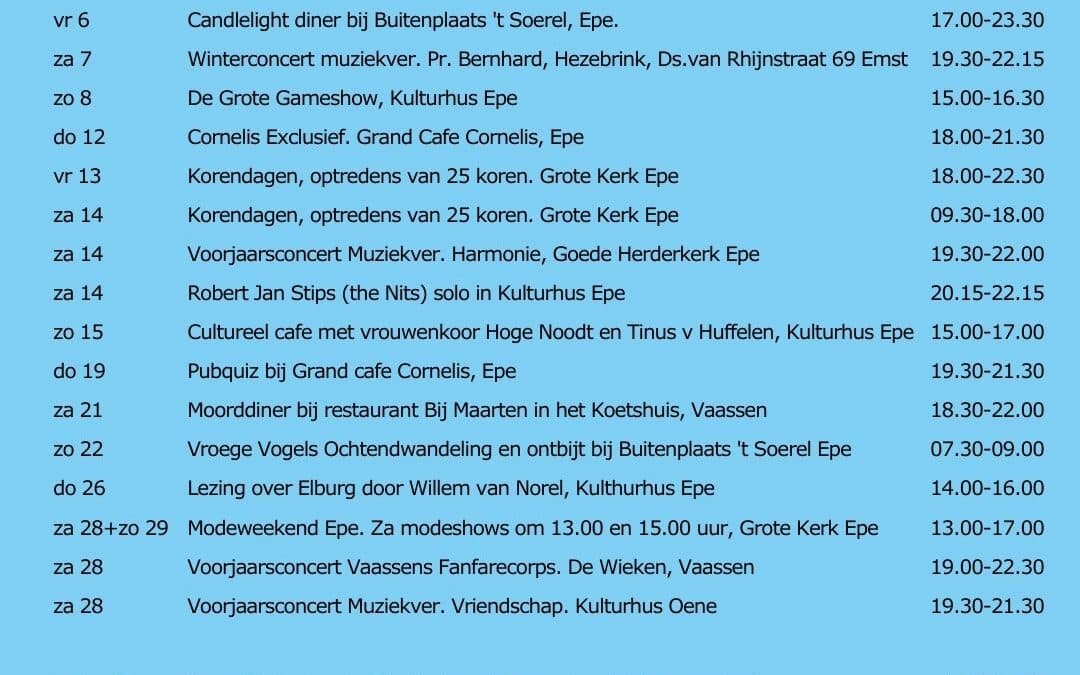 Evenementenkalender gemeente Epe van maart 2026
