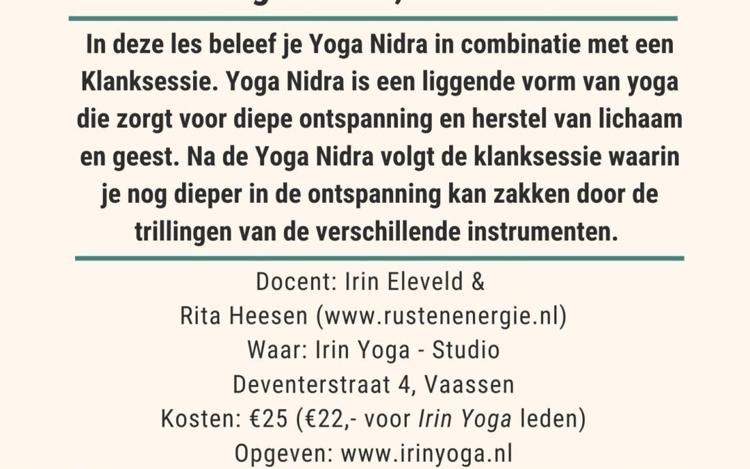 Ontspannende Yoga Nidra met Klanksessie op 2 maart in Vaassen