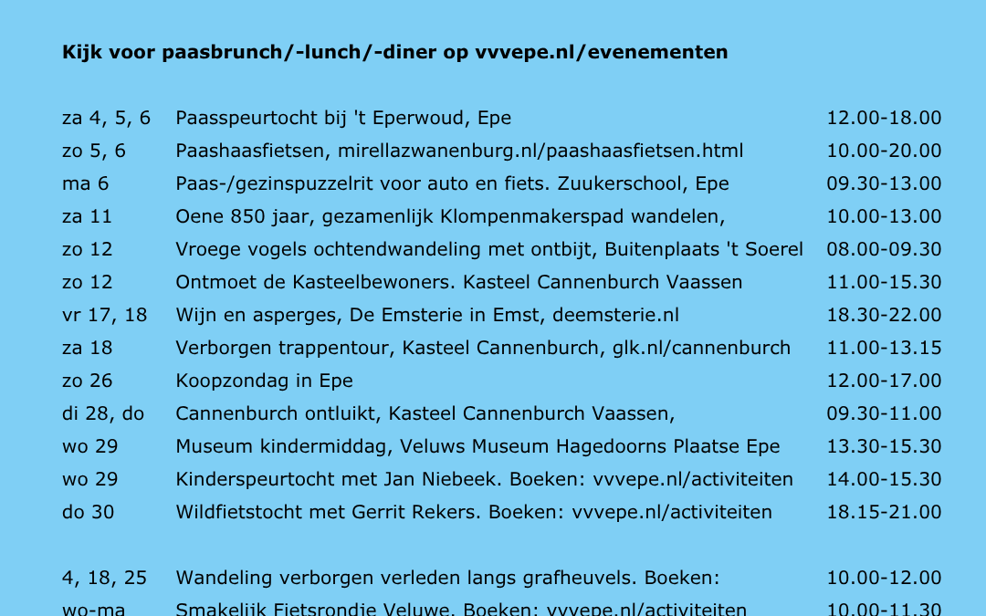 EV Kalender april 2026