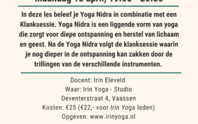 Beleef ontspanning en muziek bij Irin Yoga
