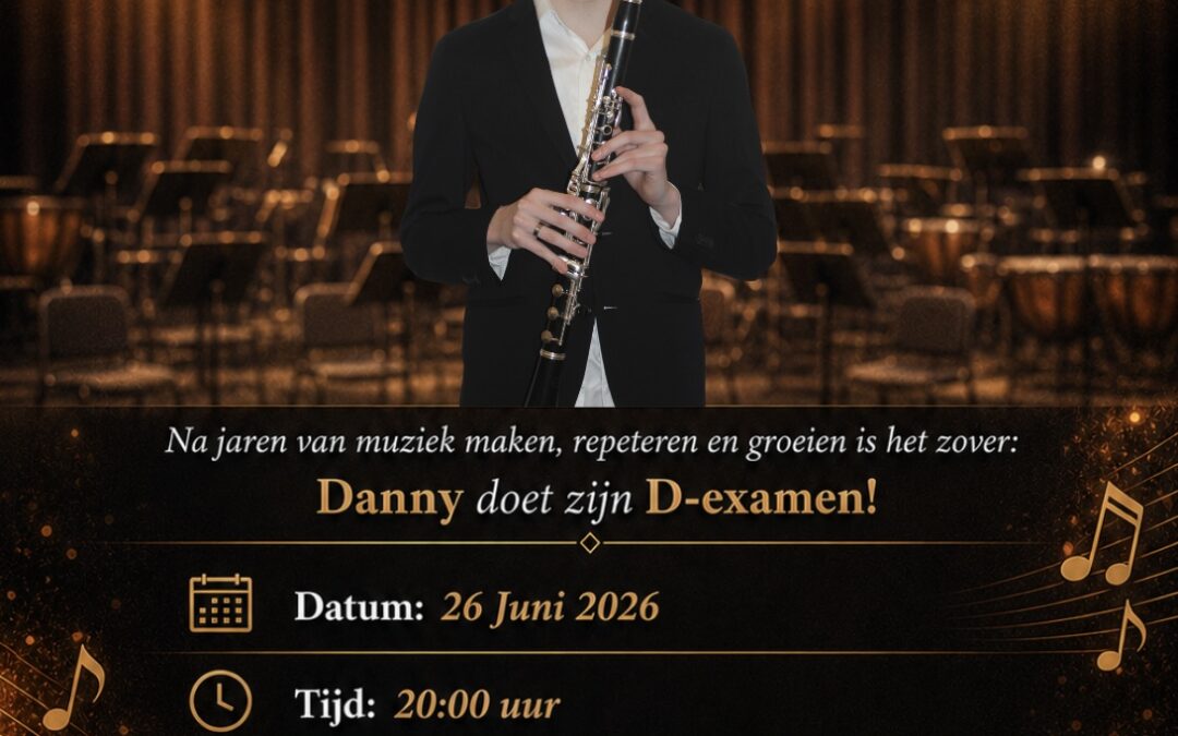 Danny doet D-examen klarinet in De Hezebrink
