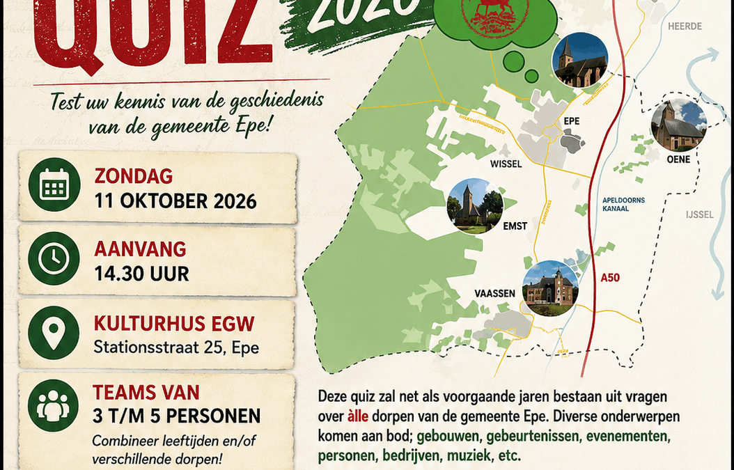 Ampt Epe houdt op zondagmiddag 11 oktober voor de derde maal een Historische Quiz