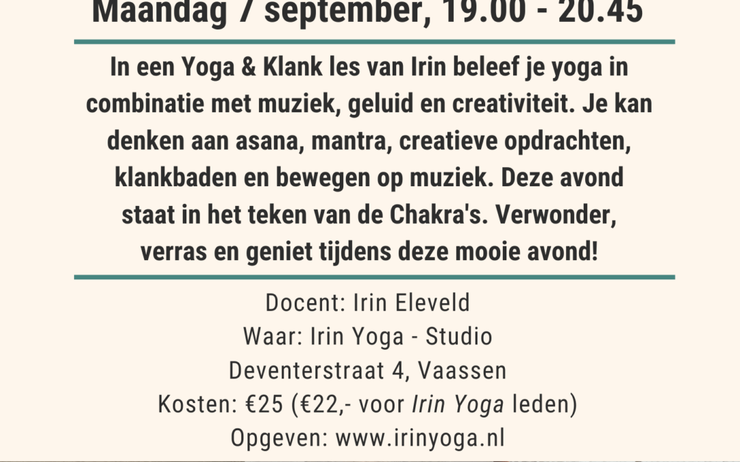 Lessen weer van start bij Irin Yoga in Vaassen!