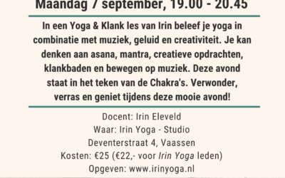 Lessen weer van start bij Irin Yoga in Vaassen!